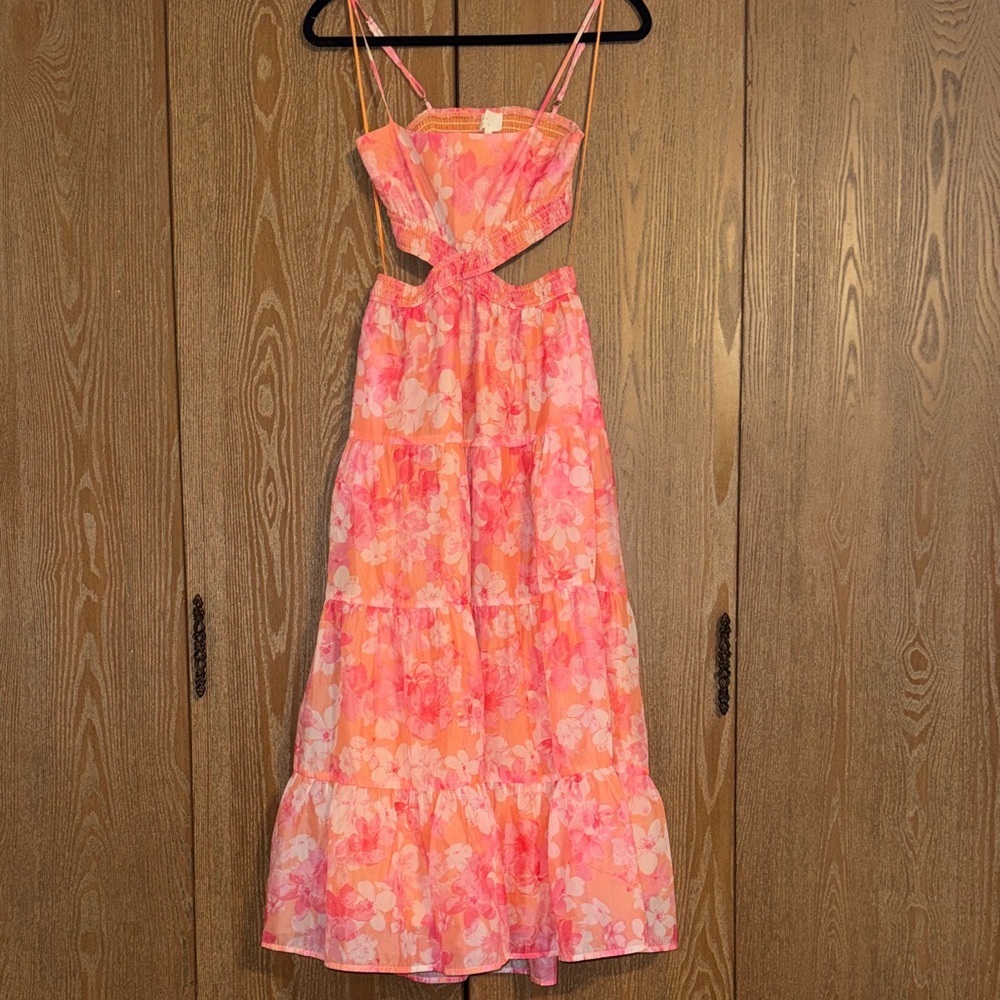 👗EUC Dee Elly Floral Cutout Maxi Dress – Pink & Coral – Women’s XS
